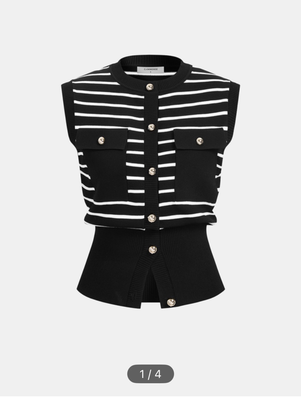 Commense Black & White Striped Knit Button Vest